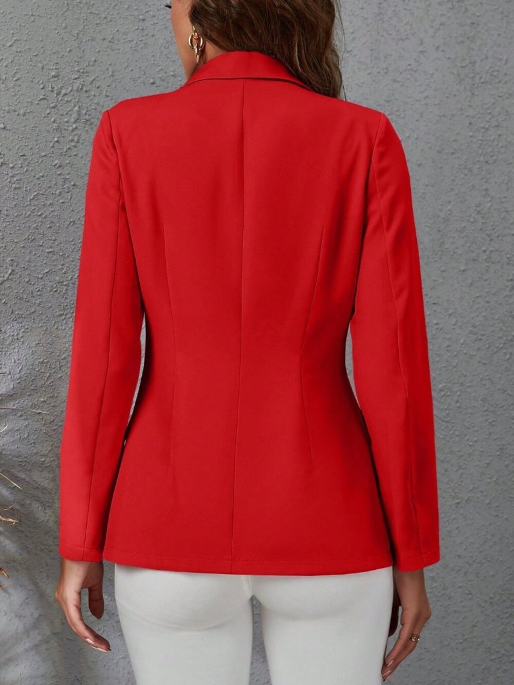 Red Elegant Women's Lapel Neck Double Breasted Blazer - Picture 2 of 6